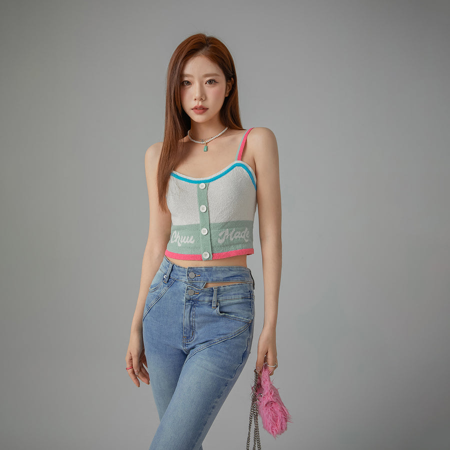 CHUU Color Lined Button Bustier Top