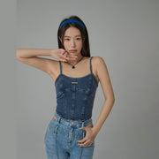 Vintage Denim Sleeveless Bustier Top