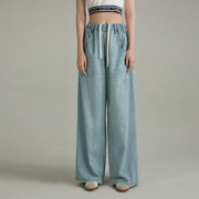 Adjustable Waist Wide-Leg Straight Jeans