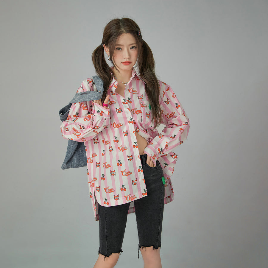 CHUU Cherry Striped Loose Fit Shirt