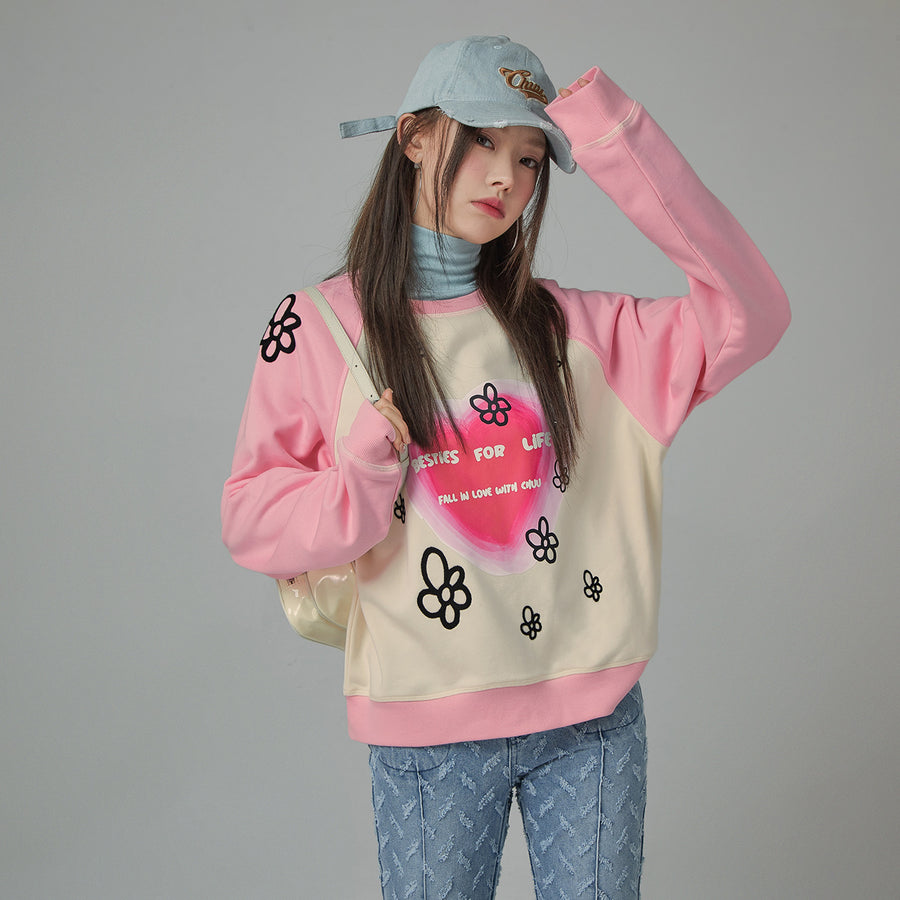 CHUU Besties For Life Flower Raglan Sweatshirt