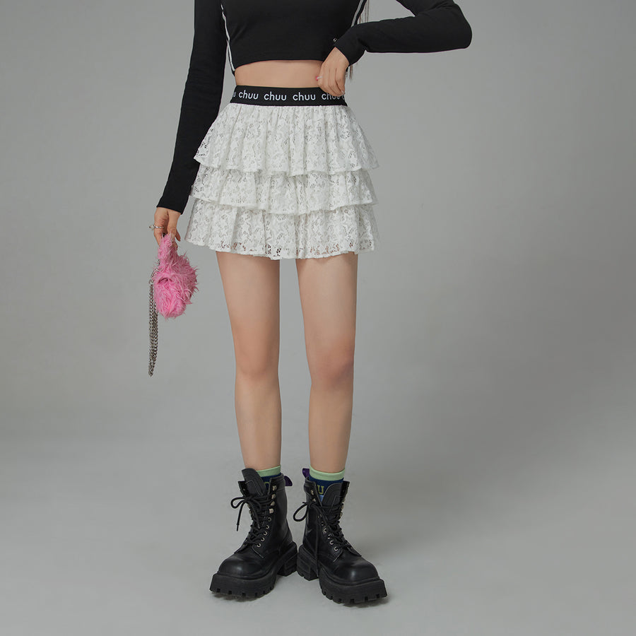 CHUU Star Lace Frill Mini Skirt