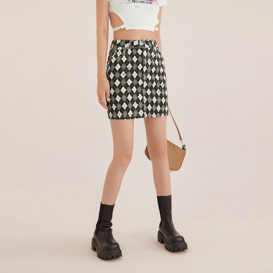 CHUU Diamond Argyle A-Line Mini Skirt