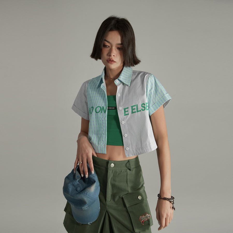 CHUU Contrast Cropped Noe Crop Button Up Shirt