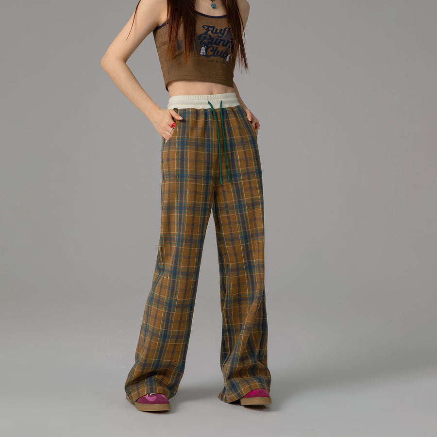 CHUU Waist  Banding Strings Check Pants