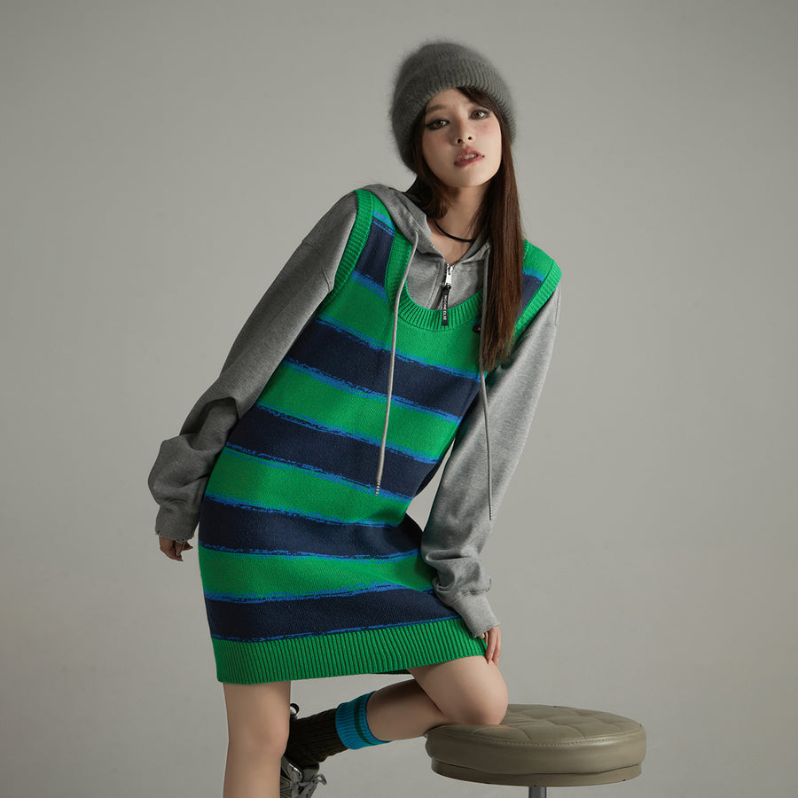 CHUU Striped Loose Fit Knit Sleeveless Dress