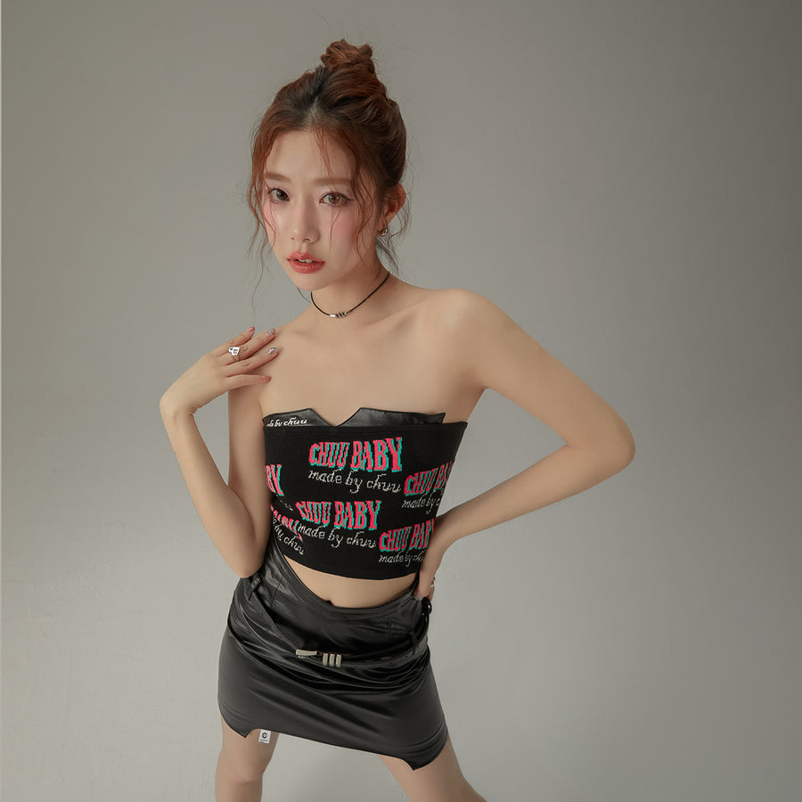 CHUU Chuu Baby Faux Leather Knit Tube Top