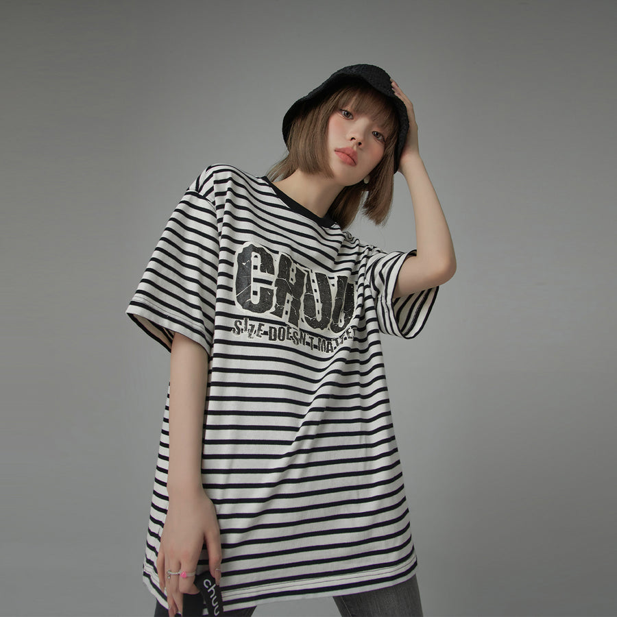 CHUU Size Doesnt Matter Striped Loose Fit T-Shirt