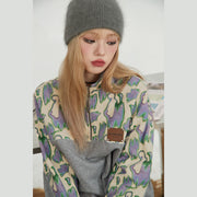 Half Zip-Up Loose Fit Printed Sweatshirt