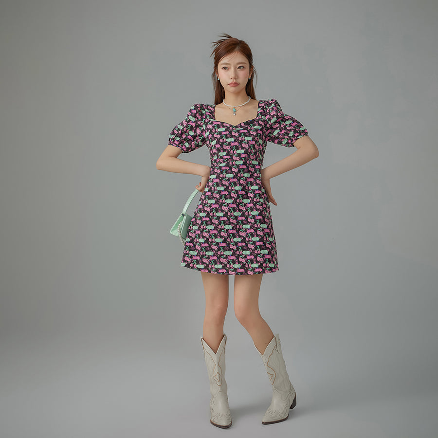 CHUU Cherries Back Cutout Mini Dress