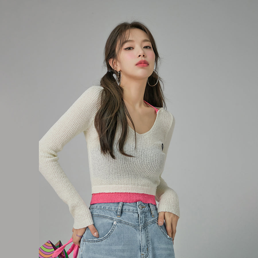 CHUU Color neck Wrap Knit sweater