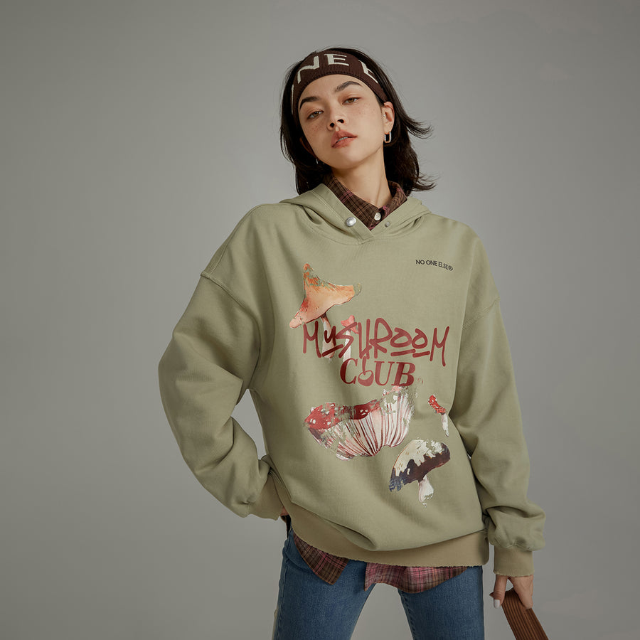 CHUU Mushroom Club Loose Fit Hoodie