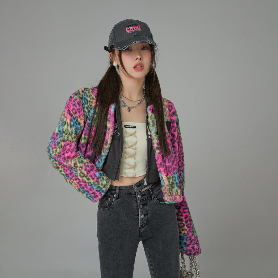 CHUU Colorful Leopard Print Fleece Jacket