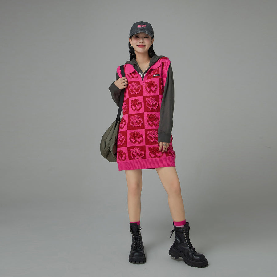 CHUU Cherry Color Block Polo Collar Dress