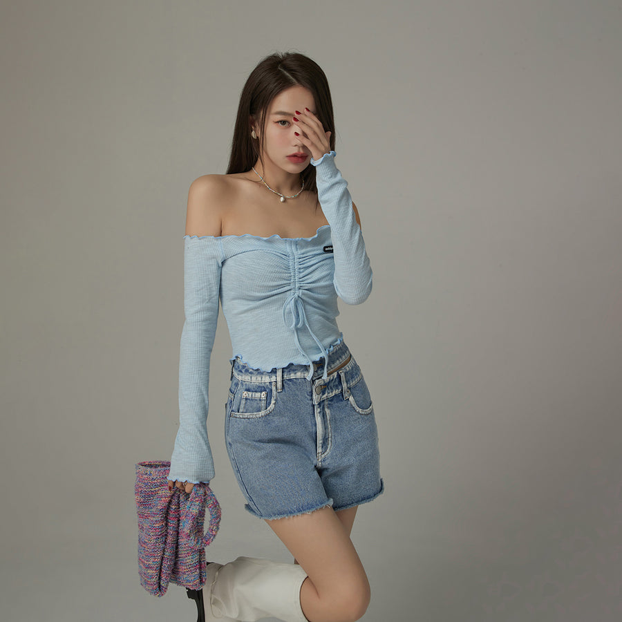 CHUU Shirring Off-Shoulder Top