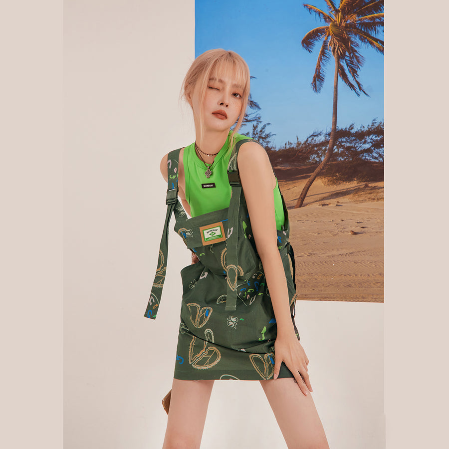 CHUU Broken Hearts Suspender Dress