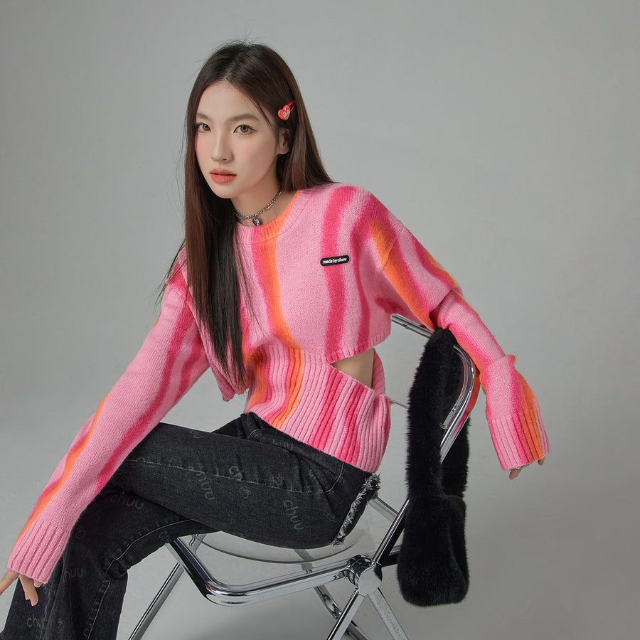 CHUU Groovy Feelings Printed Ribbed Knit Sweater