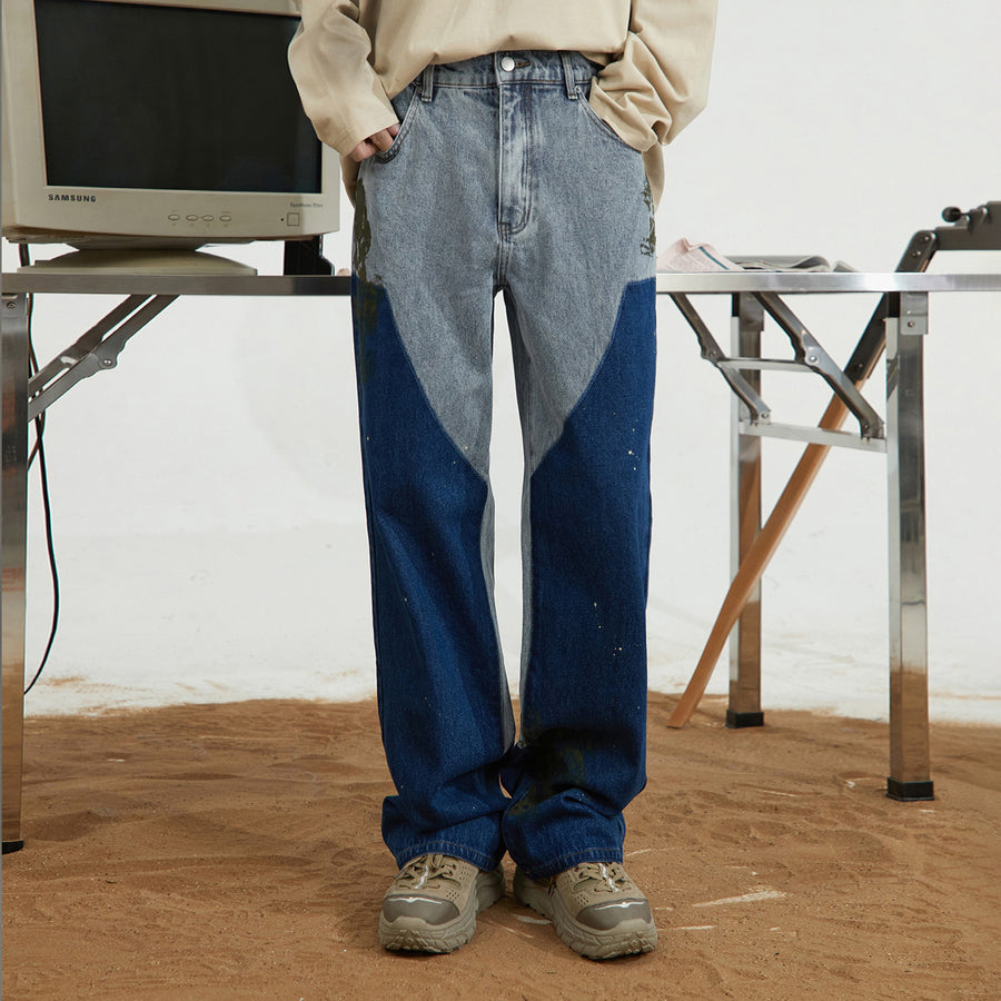 CHUU Color Matching Straight Denim Pants