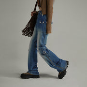 Zipper Cargo Wide Straight Jeans