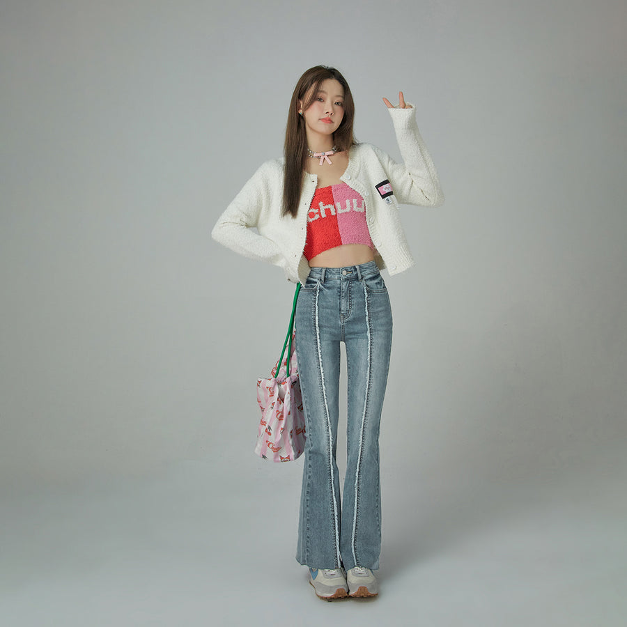 CHUU Sunshine High Waist Bootcut Washed Denim Pants