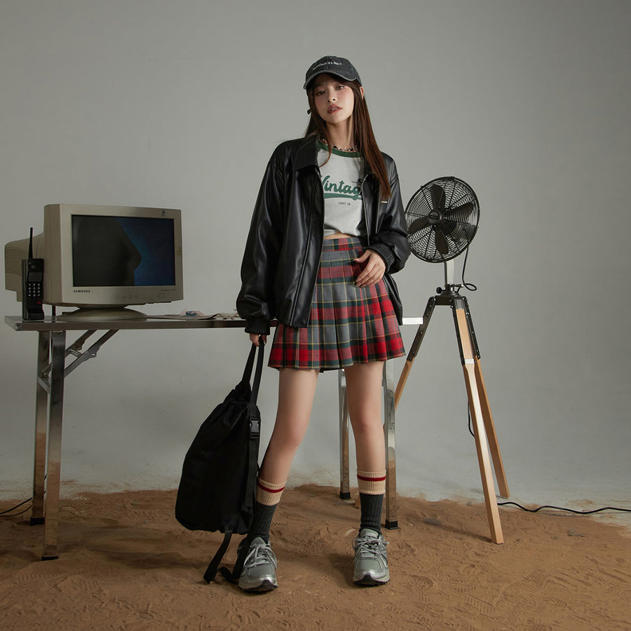 CHUU Check Pleated Skirt