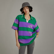 Open Collar Stripe Color T-Shirt