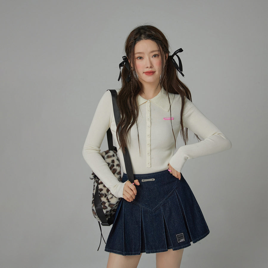 CHUU Buttoned Collar Slimfit Long-Sleeves Knit Top