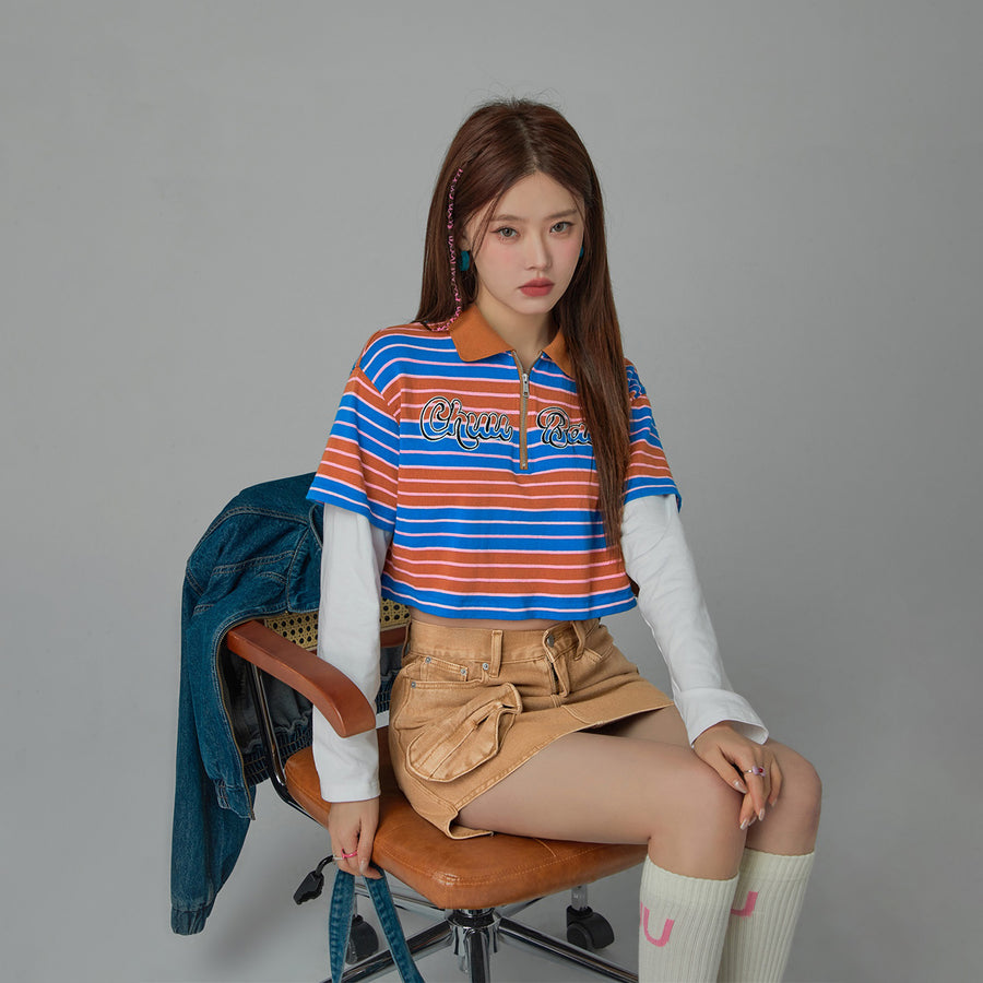 CHUU Only Upwards Color Stripe Crop T-Shirt