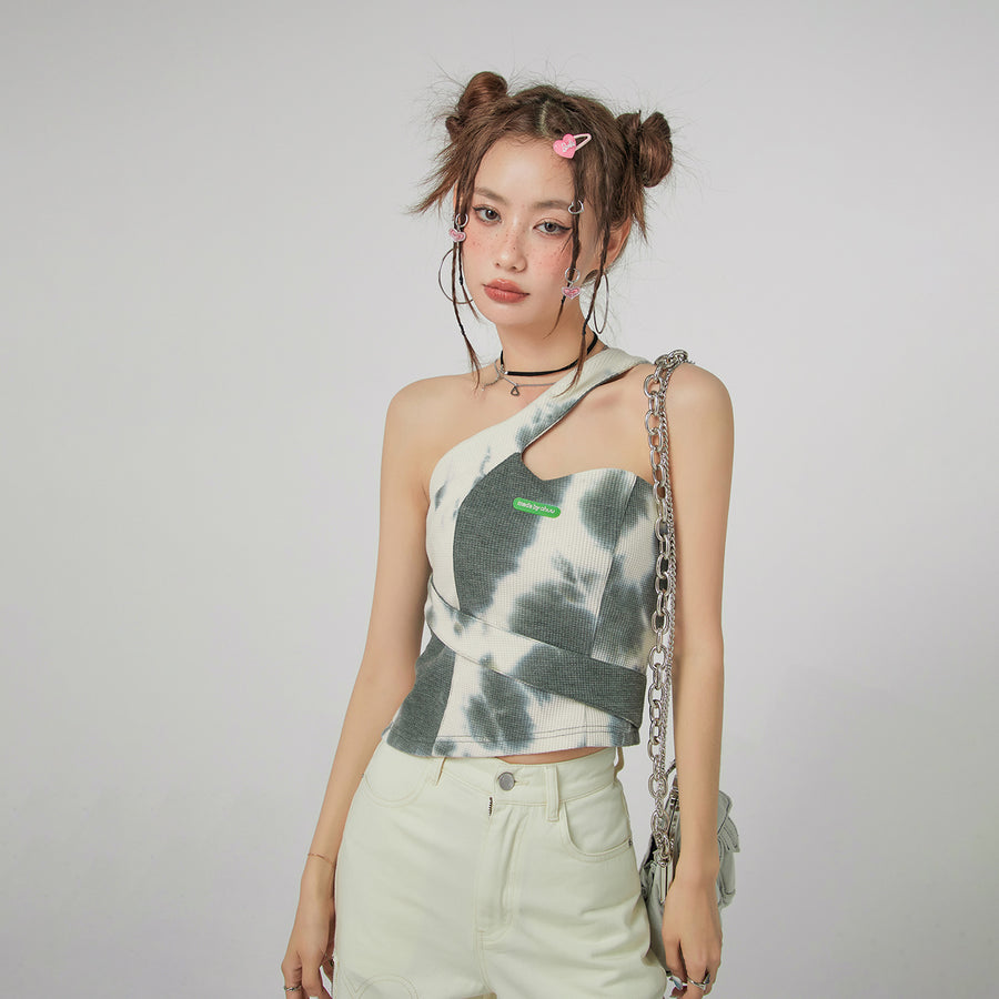 CHUU Tie-Dye Cross Strap Off-Shoulder Top