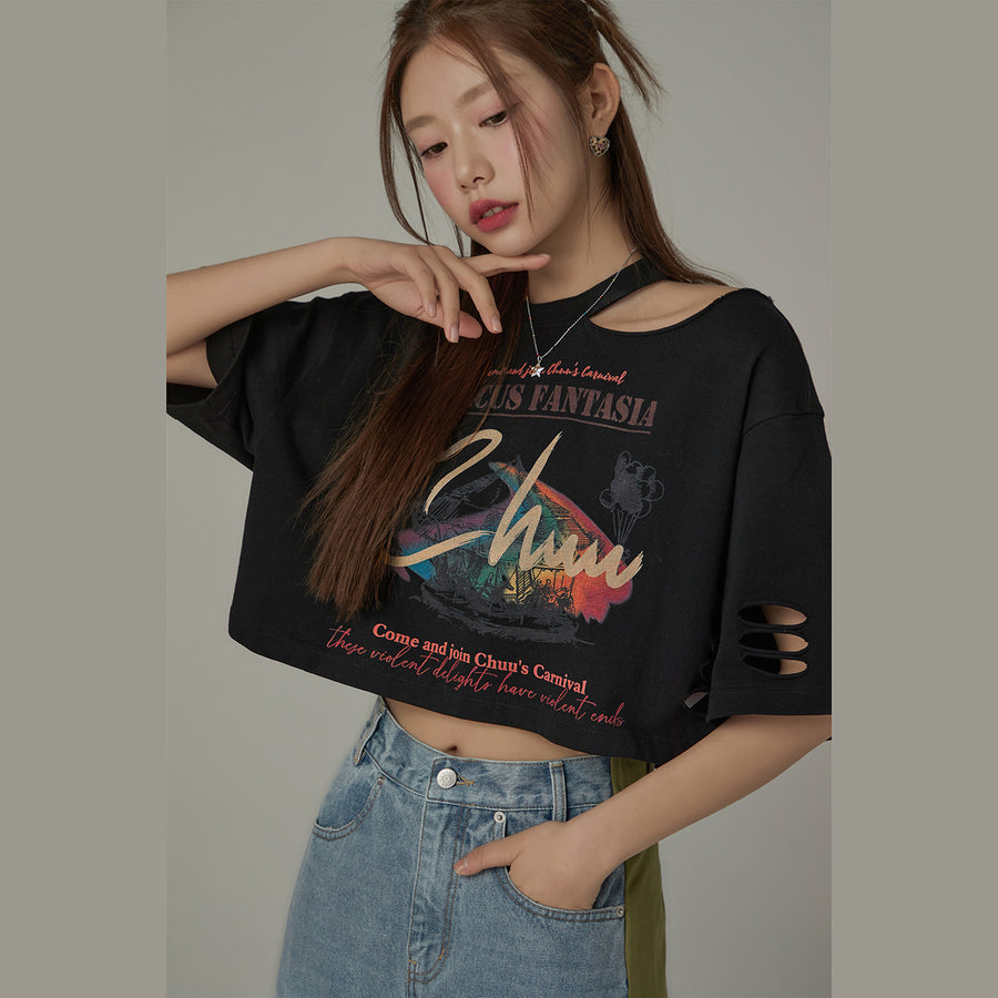 CHUU Chuu Carnival Slit Cropped T-Shirt