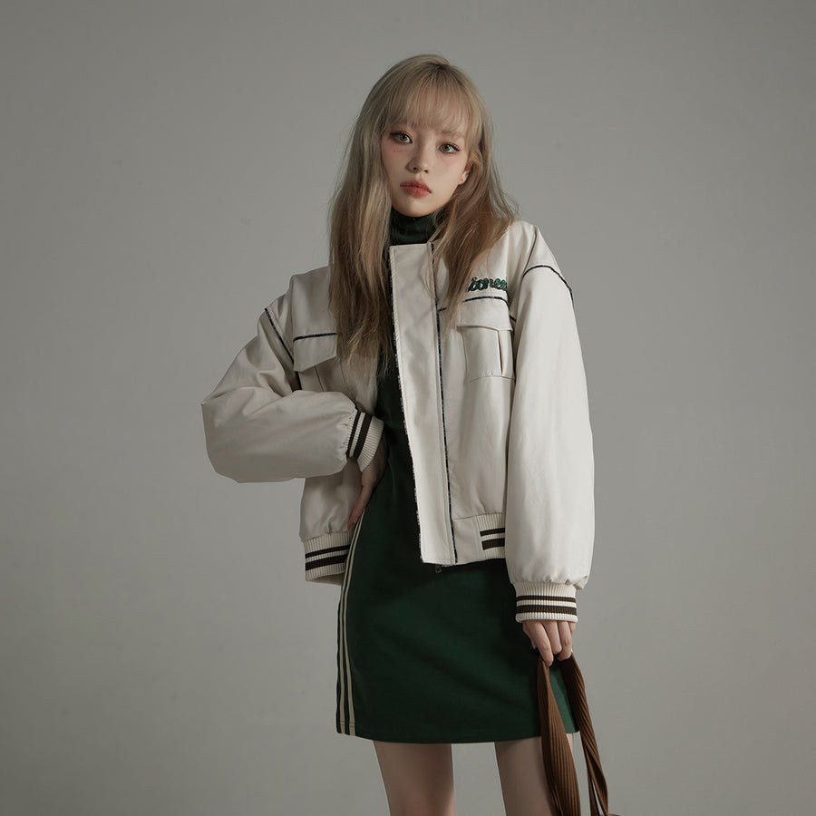 CHUU Faux Leather Pocket Zip-Up Jacket