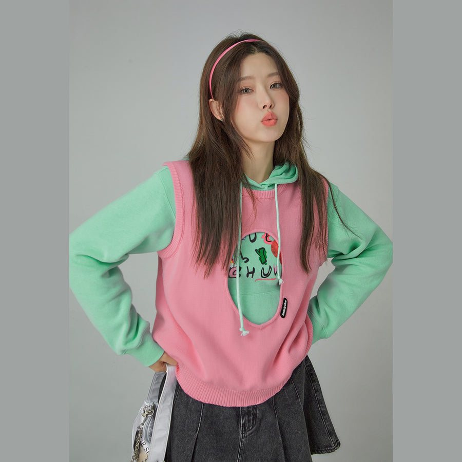 CHUU Medallion Cutout Sleeveless Sweatshirt