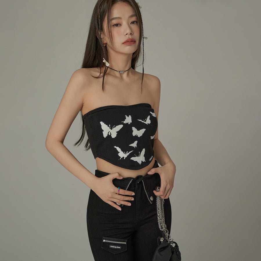 CHUU Butterfly Pattern Slim Tube Top