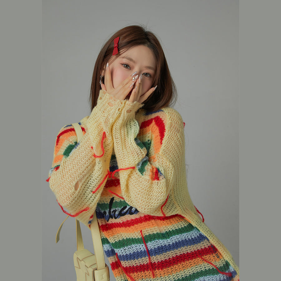 CHUU Rainbow Stripe Knit Sweater