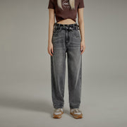 Two Layer Belt Loops Wide Denim Jeans