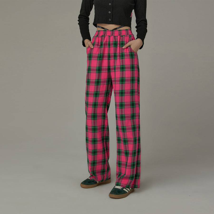 CHUU Check Wide Pants