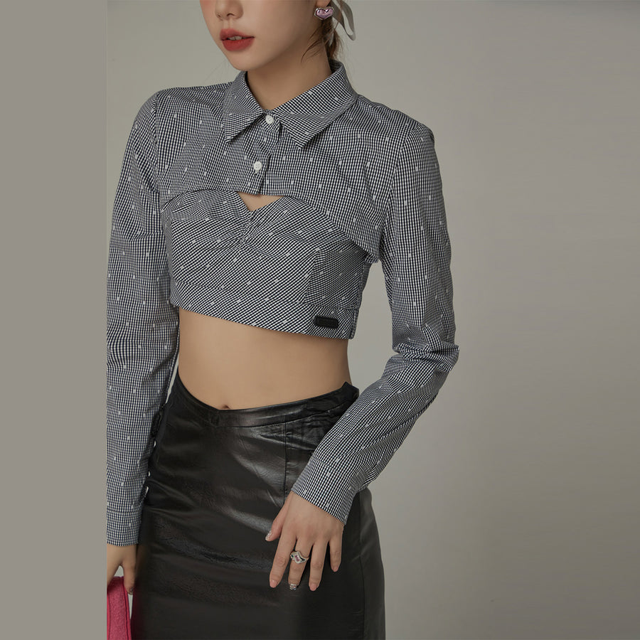 CHUU Cropped Check Cut Out Shirt