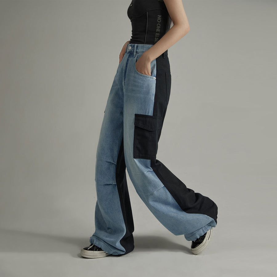 CHUU Color Outline Wide Denim Pants