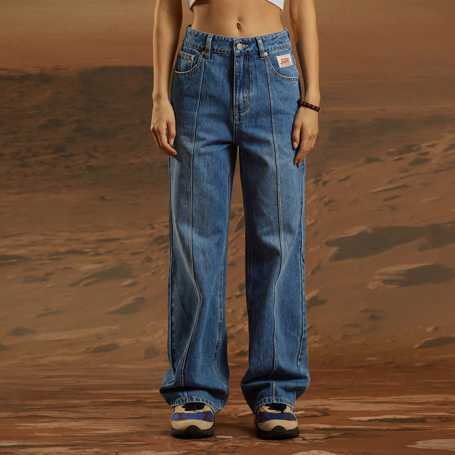 CHUU Washed Wide Line Denim Jeans