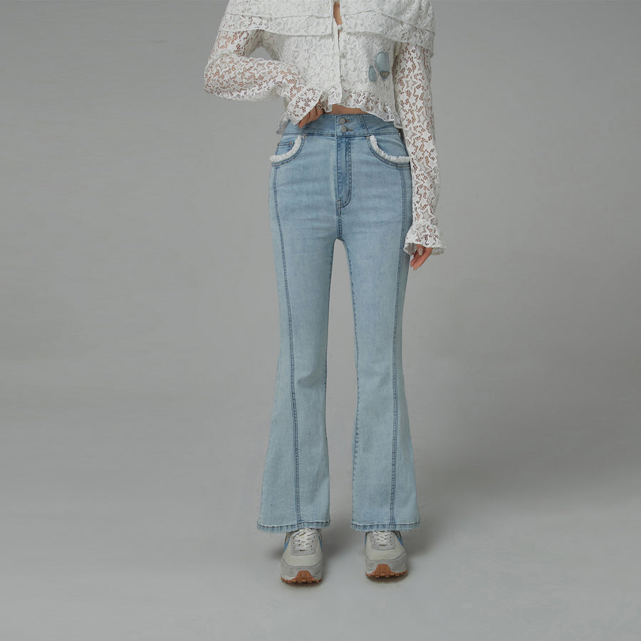 CHUU Lace Pockets Bootcut Jeans