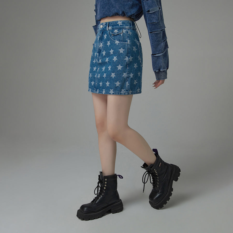 CHUU Star Denim Mini Skirt