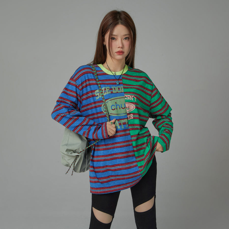 CHUU Size Doesnt Matter Color Stripe T-Shirt