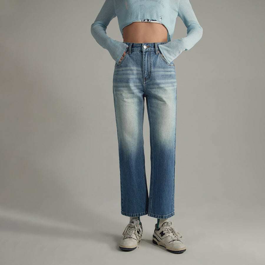 CHUU Gradient Wash Ankle Straight Jeans