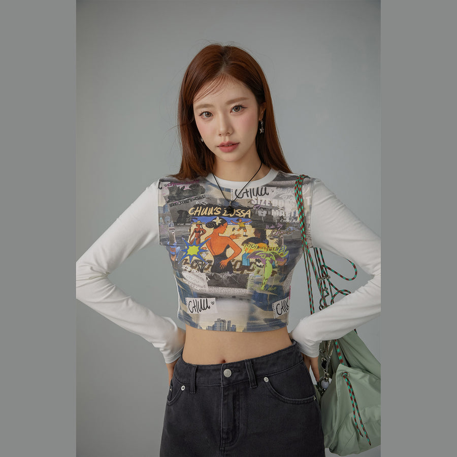 CHUU Art Contrast Cropped T-Shirt