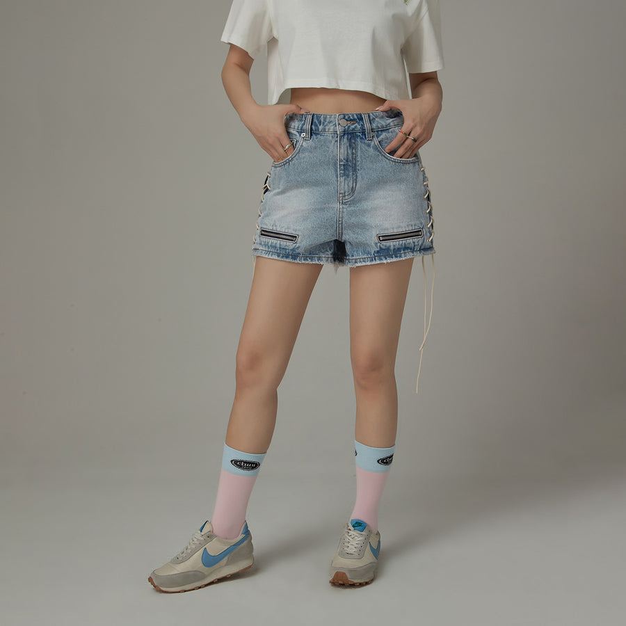 CHUU Lace Up Design Denim Shorts