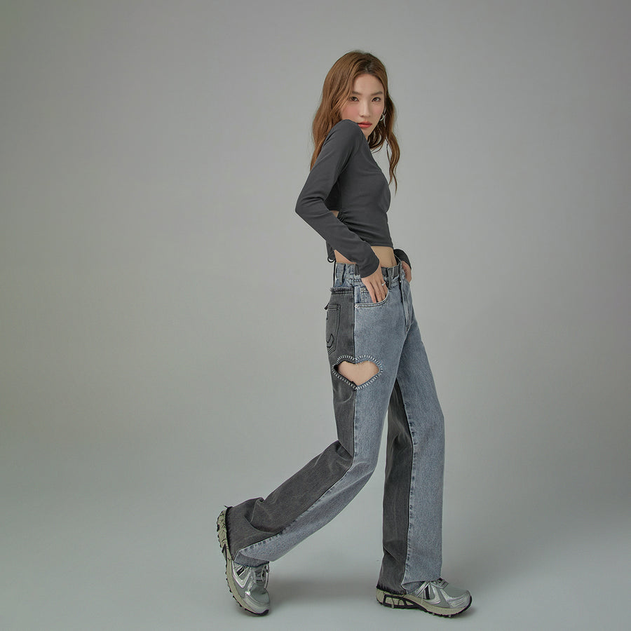 CHUU Heart Cutout Wide Straight Jeans