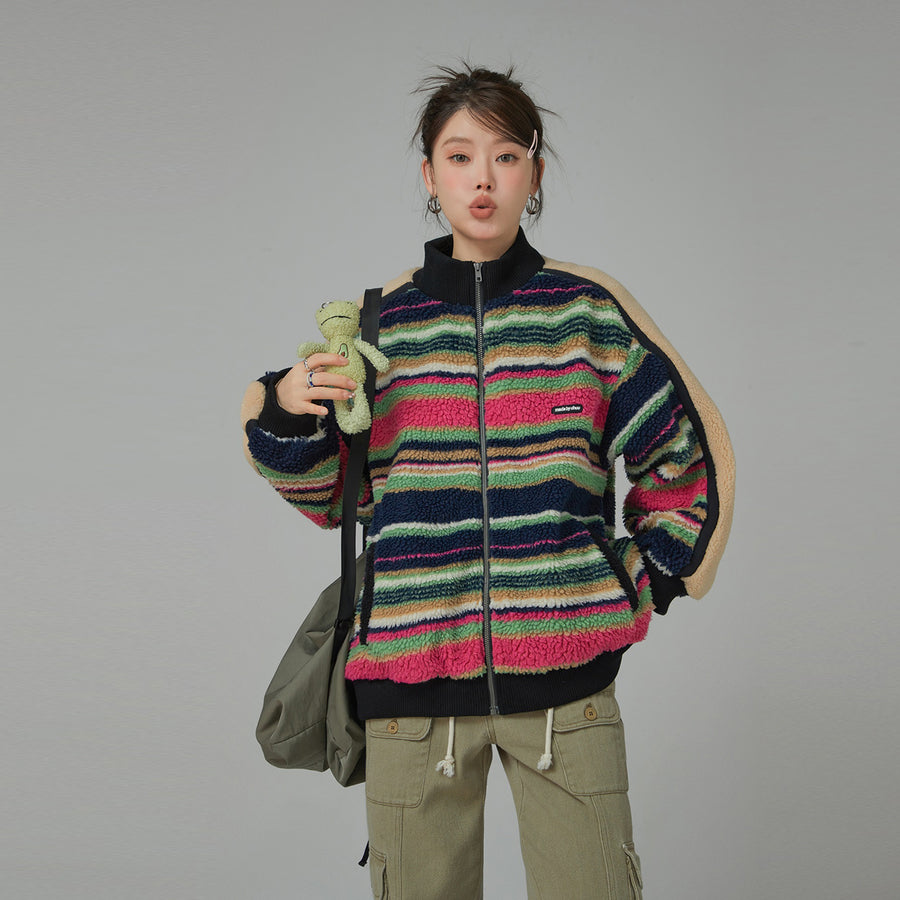 CHUU I See The Light Striped Fleece Overfit Jacket