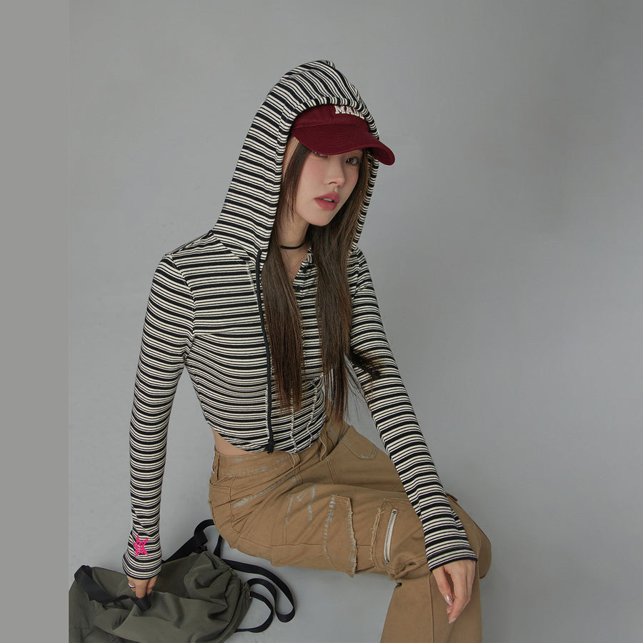 CHUU That Girl Striped Hooded Sweatshirt