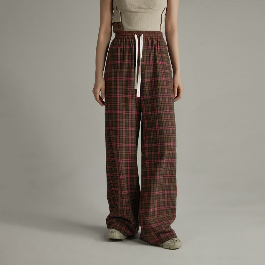 CHUU Check Wide Casual Stright Pants