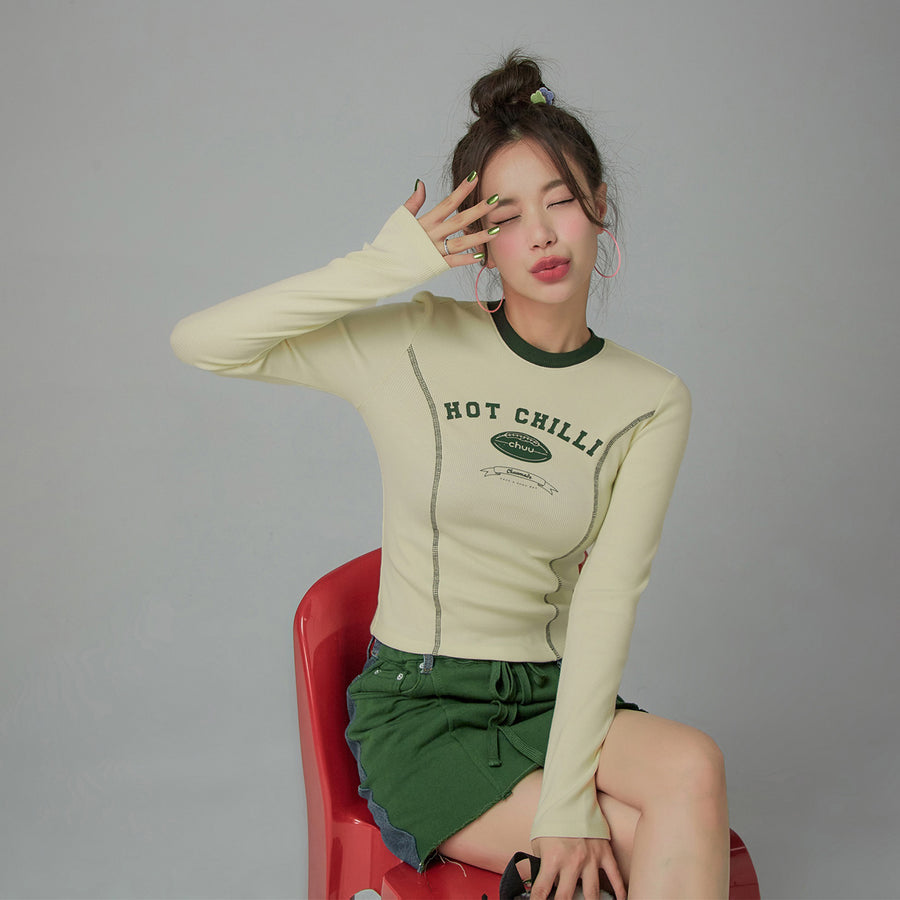 CHUU Hot Chilli Slimfit Long Sleeves Top